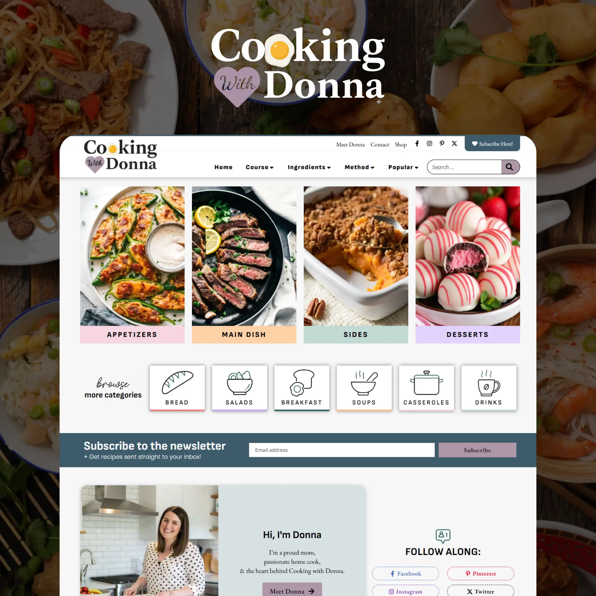 Cooking with Donna homemade recipes website designed by Quibyx